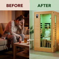 2024 Upgrade 1 to 2 Person Infrared Sauna, Low EMF Infrared Sauna for Home, Indoor Sauna Room, Hemlock Wooden Far Infrared Sauna, Dry Sauna with Bluetooth Speakers, LED Reading and Chromotherapy Lamp — Before & After