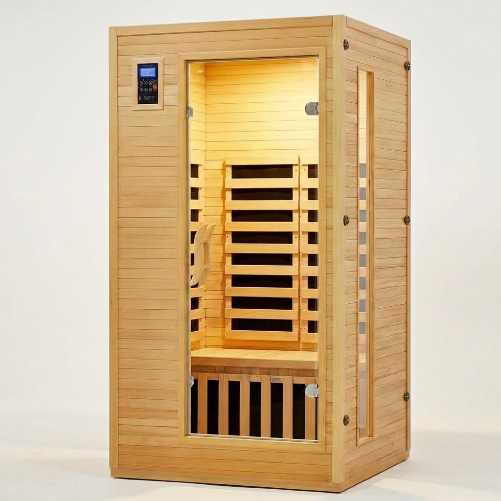 2024 Upgrade 1 to 2 Person Infrared Sauna, Low EMF Infrared Sauna for Home, Indoor Sauna Room, Hemlock Wooden Far Infrared Sauna, Dry Sauna with Bluetooth Speakers, LED Reading and Chromotherapy Lamp — Studio Shot