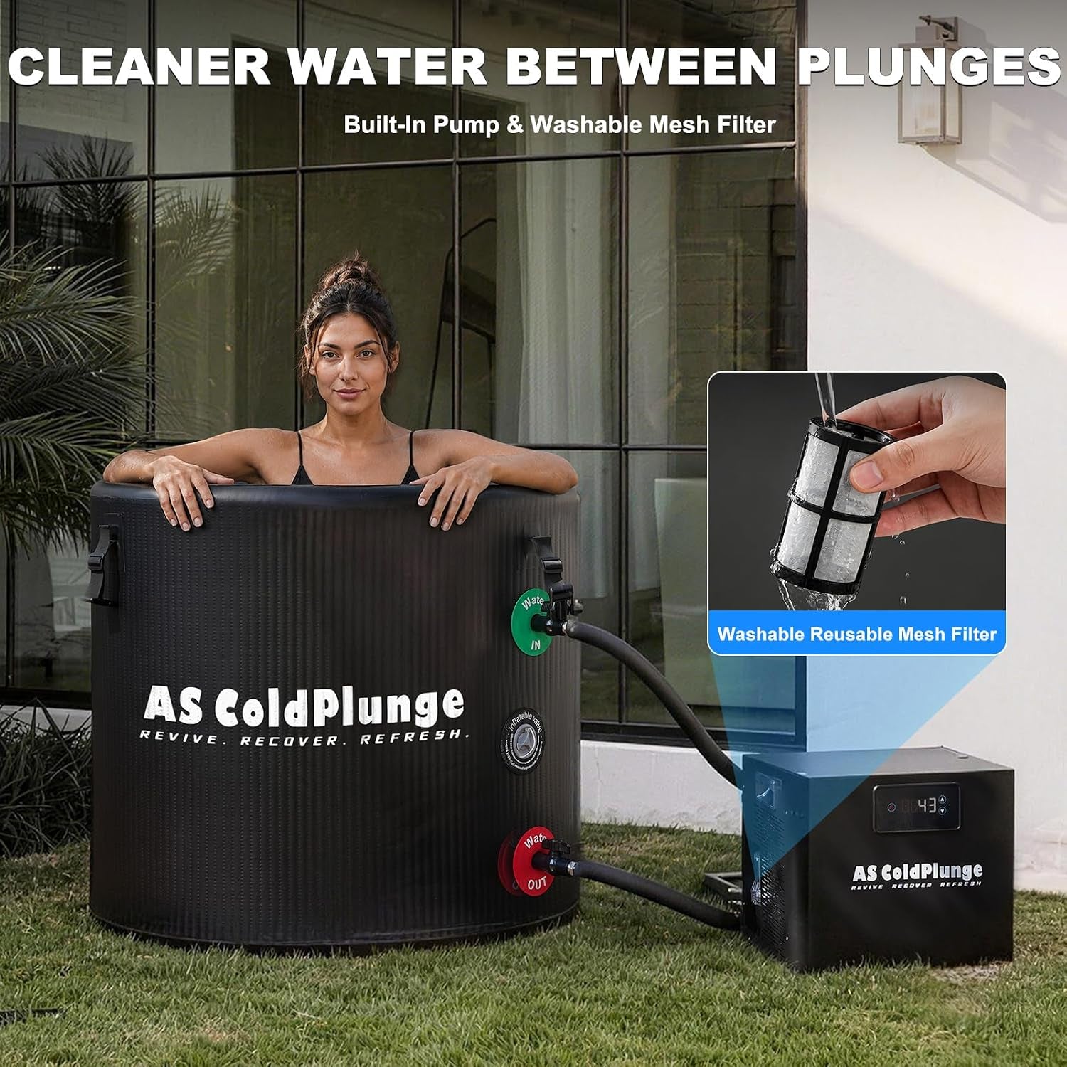 Ice Bath Tub & Cold Plunge Chiller Kit, 1/3HP Ice Bath Chiller with Built-In Pump & Filter, XL 120 Gal Insulated Ice Pod Pro, Cold Plunge Tub with Water Chiller for Cold Therapy