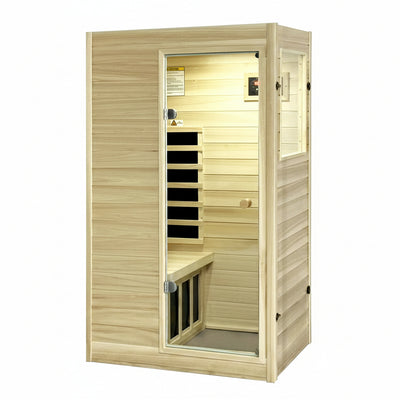 Far Infrared Sauna European Aspen Wood 1 Person Infrared Sauna for Home 905W Low EMF Mini Indoor Sauna with Bluetooth Speakers, Right Door