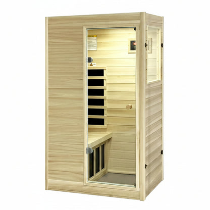Far Infrared Sauna European Aspen Wood 1 Person Infrared Sauna for Home 905W Low EMF Mini Indoor Sauna with Bluetooth Speakers, Right Door