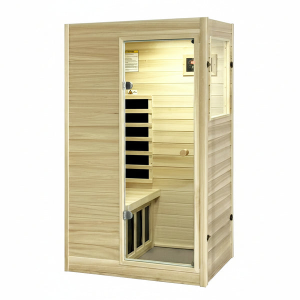 Far Infrared Sauna European Aspen Wood 1 Person Infrared Sauna for Home 905W Low EMF Mini Indoor Sauna with Bluetooth Speakers, Right Door